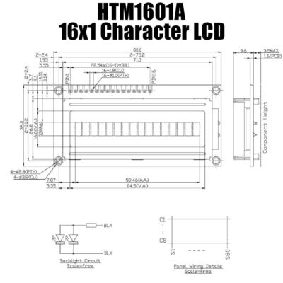 Màn hình LCD 16x1 ký tự 59,46x5,96mm với đèn nền trắng HTM-1601A