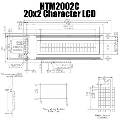 Mô-đun ký tự LCD 20x2 thực tế, Mô-đun LCD STN màu vàng xanh HTM2002C