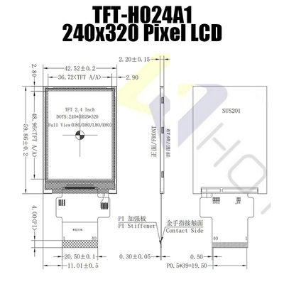 40PIN 2,4 inch Ánh sáng mặt trời có thể đọc được TFT, bảng điều khiển LCD TFT 240x320 TFT-H024A1QVIST8N40