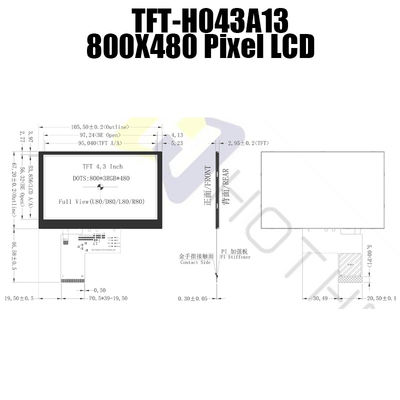 Màn hình TFT 800x480 LVDS 4,3 inch Ánh sáng mặt trời có thể đọc được TFT-H043A13SVIST6N40