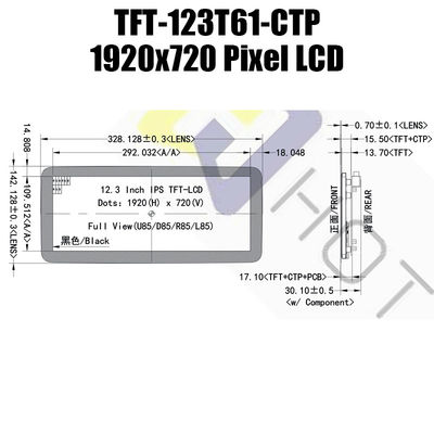 Mô-đun IPS TFT LCD HDMI 12,3 inch 1920x720 Màn hình Pcap có thể đọc được bằng ánh sáng mặt trời Màn hình TFT
