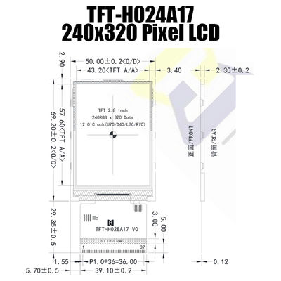 Màn hình MCU 2,8 inch TFT LCD 240x320 Dots 250cd/M2 Với IC ST7789 TFT-H028A17QVTST2N37