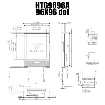 96X96 đồ họa COG LCD SSD1848 | FSTN + Hiển thị với đèn nền TRẮNG/HTG9696A