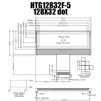 LCD COG đồ họa 128X32 ST7565R | FSTN + Hiển thị với đèn nền trắng/HTG12832F-5