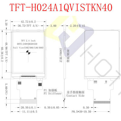 Màn hình LCD TFT 500cd/M2 2,4 inch Giao diện SPI 480X640 cho thiết bị đo TFT-H024A13VGIST5N40
