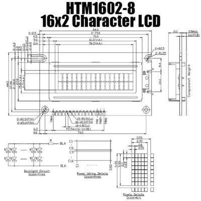 Mô-đun LCD ký tự 2X16 LCM với đèn nền màu xanh lá cây HTM1602-8