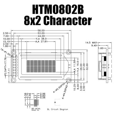 Màn hình LCD ký tự STN 8X2 tùy chỉnh Màu vàng xanh lục 16PIN HTM0802B