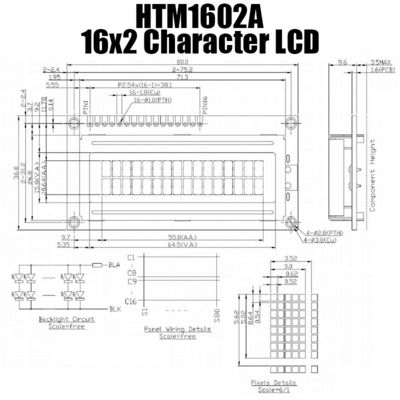 Mô-đun LCD ký tự 16x2 16PIN Trung bình STN Vàng Xanh lục HTM1602A