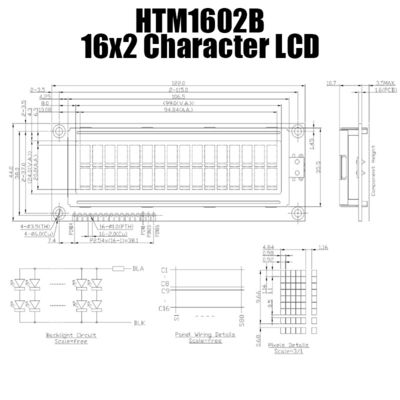 Hiển thị ký tự LCD trung bình 16x2 với đèn nền màu xanh lá cây HTM1602B