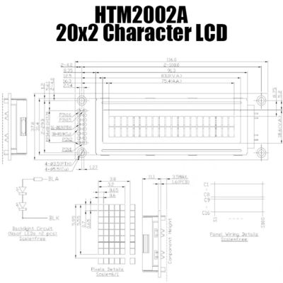 Mô-đun LCD nhân vật 20x2 MCU thực tế với đèn nền màu xanh lá cây HTM2002A