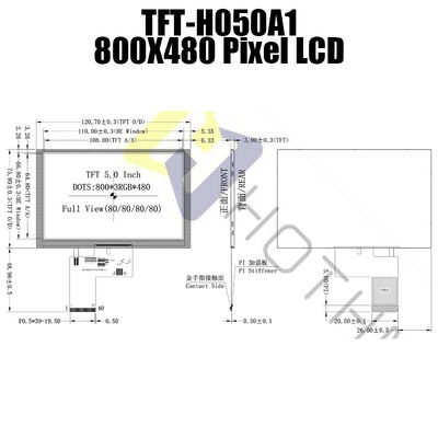 IC 7262 Màu TFT Màn hình hiển thị cảm ứng Màn hình đa năng 5.0 inch 800x480 Dots TFT-H050A1SVIST6N40