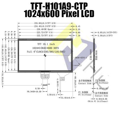10,1 inch 1024x600 LVDS IPS Mô-đun LCD TFT có thể đọc được bằng ánh sáng mặt trời với màn hình Pcap