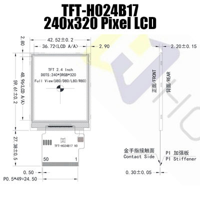 Mô-đun TFT 2,4 inch 240x320 SPI, IC ST7789 Màn hình LCD có thể đọc được bằng ánh sáng mặt trời TFT-H024B17QVIST6N50