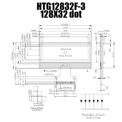 LCD COG đồ họa 128X32 ST7565R | FSTN + Hiển thị với đèn nền XÁM/HTG12832F-3