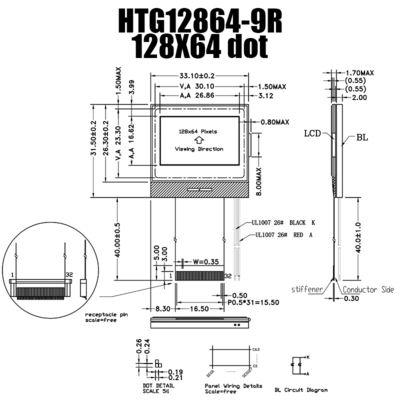 Mô-đun COG LCD 128X64 MCU, Chip IC 7565R trên màn hình LCD thủy tinh HTG12864-9R