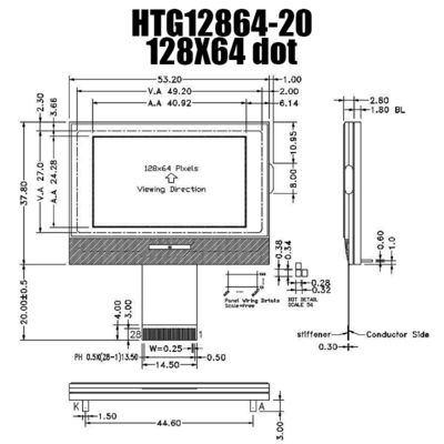 Mô-đun LCD COG đồ họa MCU 128X64 ST7565R Màn hình FSTN HTG12864-20