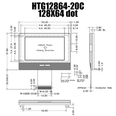 Mô-đun LCD COG đồ họa 128X64 ST7567 với đèn nền mặt trắng HTG12864-20C