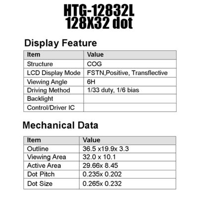 Mô-đun LCD COG đồ họa 128X32 ST7565R với đèn nền bên màu trắng HTG12832L