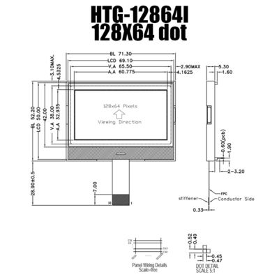 Chip SPI 128X64 trên màn hình LCD bằng kính với đèn nền bên màu trắng HTG12864I