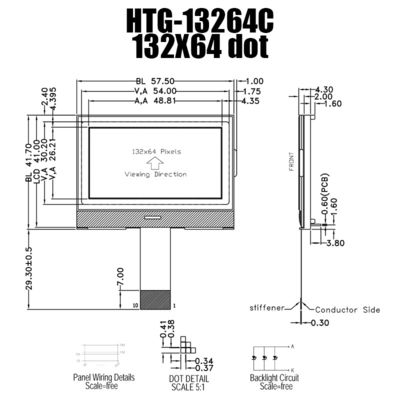 Mô-đun COG LCD công nghiệp 132x64, Màn hình LCD SPI bền HTG13264C