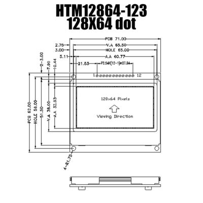 Mô-đun LCD đồ họa 128X64 COB Hiển thị FSTN với điện áp âm