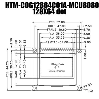 Mô-đun LCD FSTN COB đồ họa 128X64 Dots với đèn nền bên trắng