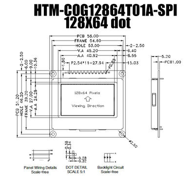 Mô-đun LCD đồ họa 128X64 SPI ST7567 FSTN Nhiệt độ rộng cho thiết bị