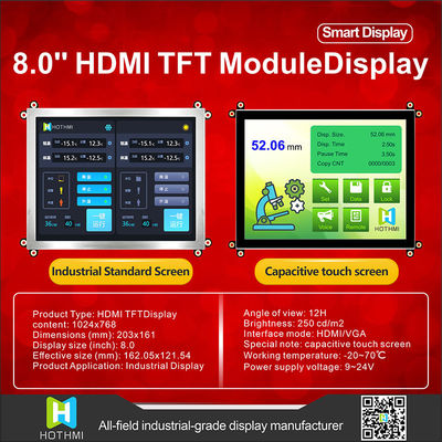 Màn hình LCD HDMI TFT 8 inch 1024x768 có thể đọc được bằng ánh sáng mặt trời cho các ứng dụng Màn hình công nghiệp
