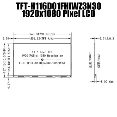 11.6 inch IPS 1920x1080 Phân đồ hiển thị TFT nhiệt độ rộng cho công nghiệp