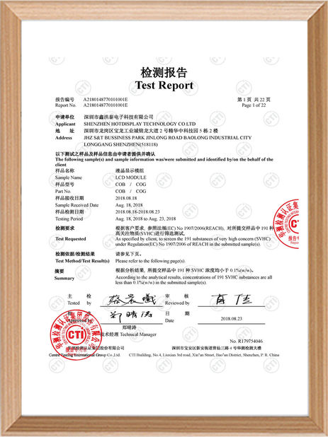 Trung Quốc Hotdisplay Technology Co.Ltd Chứng chỉ